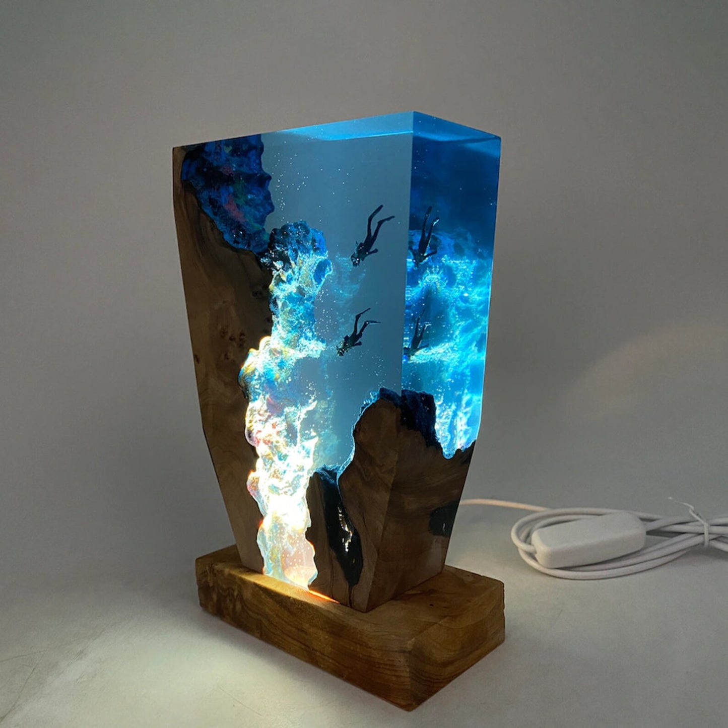 Handmade Scuba Diving Deep Sea Exploration Wooden Lamp