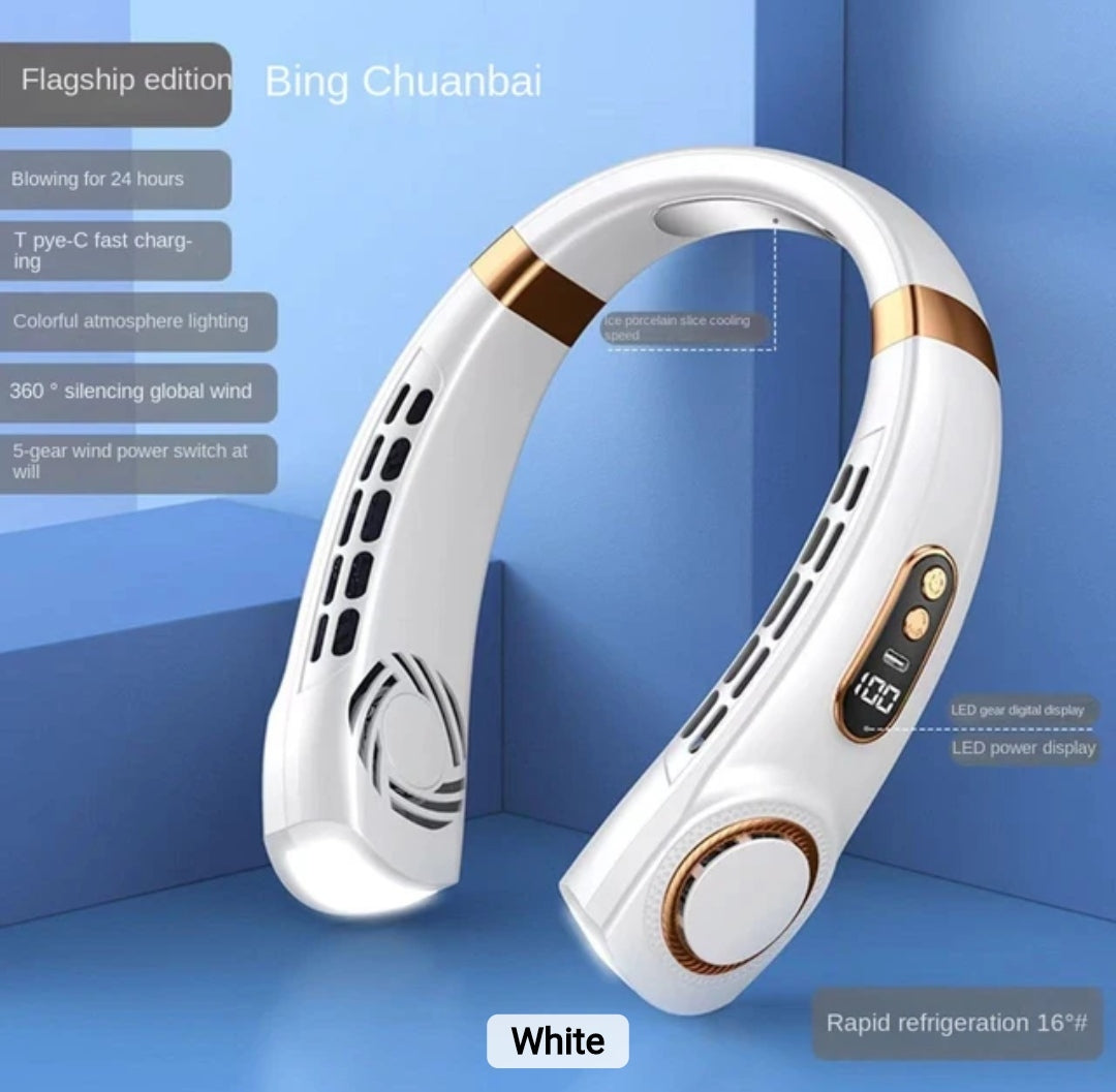 Recargeable Neck fan Low Noise 5 Speed Wind Regulating. Long lasting battery