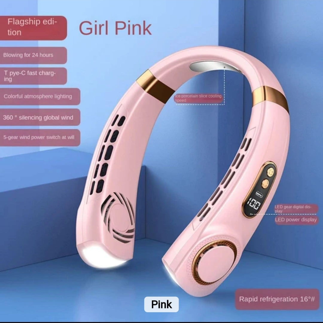 Recargeable Neck fan Low Noise 5 Speed Wind Regulating. Long lasting battery